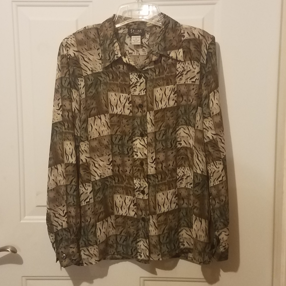 stunt medium animal print button down top